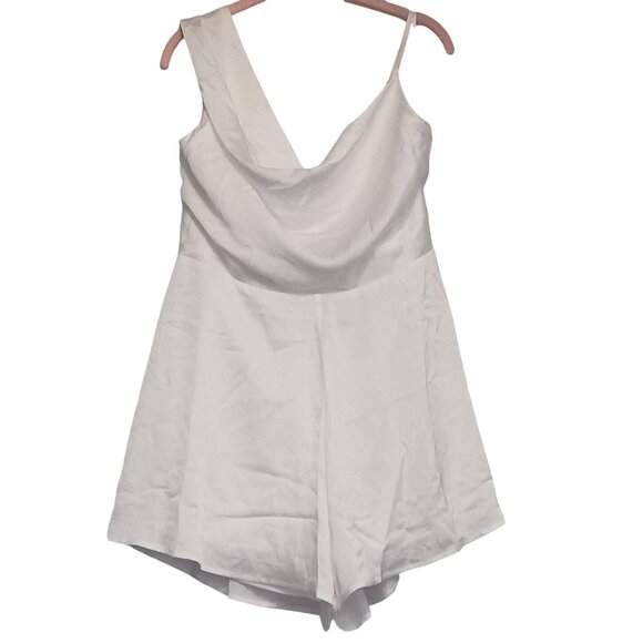 NEW‎ Lulus Likely Lover Ivory Satin Asymmetrical Cowl Neck Romper 2" Inseam XL - Picture 5 of 16